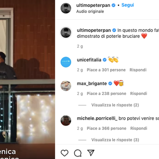 In foto il post su instagram con il video di Ultimo diventato virale nelle ultime ore