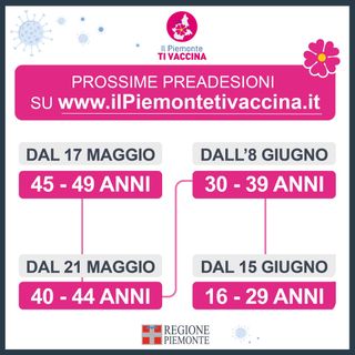 Vaccini, le preadesioni per gli over40 anticipate a partire dal 17 maggio