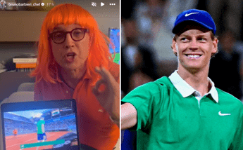 Sinner vola in finale al Roland Garros, Barbieri esulta con la parrucca arancione Sinner vola in finale al Roland Garros, Barbieri esulta con la parrucca arancione