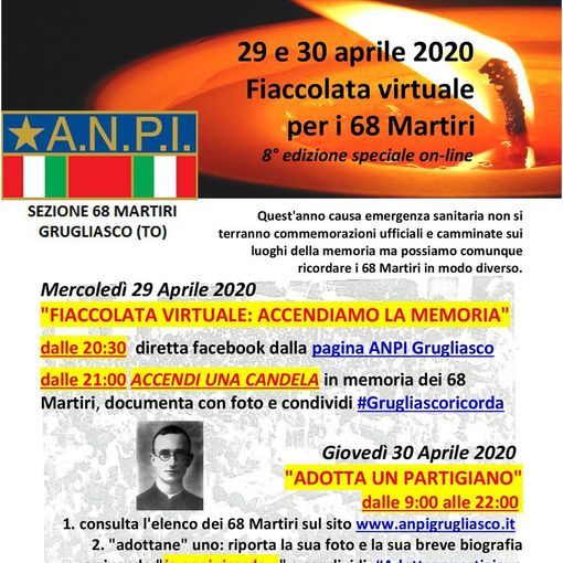 Grugliasco e Collegno ricordano i 68 martiri dell'aprile 1945 con una fiaccolata virtuale