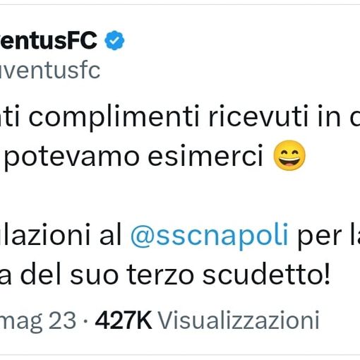 tweet della Juventus sul Napoli
