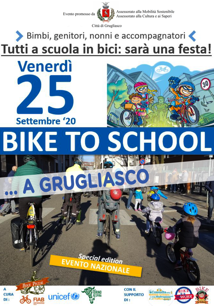 Grugliasco, venerdì 25 si va tutti a scuola a colpi di pedale