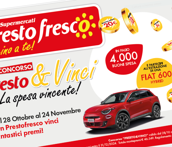 Prestrofresco, per ringraziare i clienti di 20 anni di fiducia, mette in palio una Fiat 600 1.2 Hybrid 100 CV