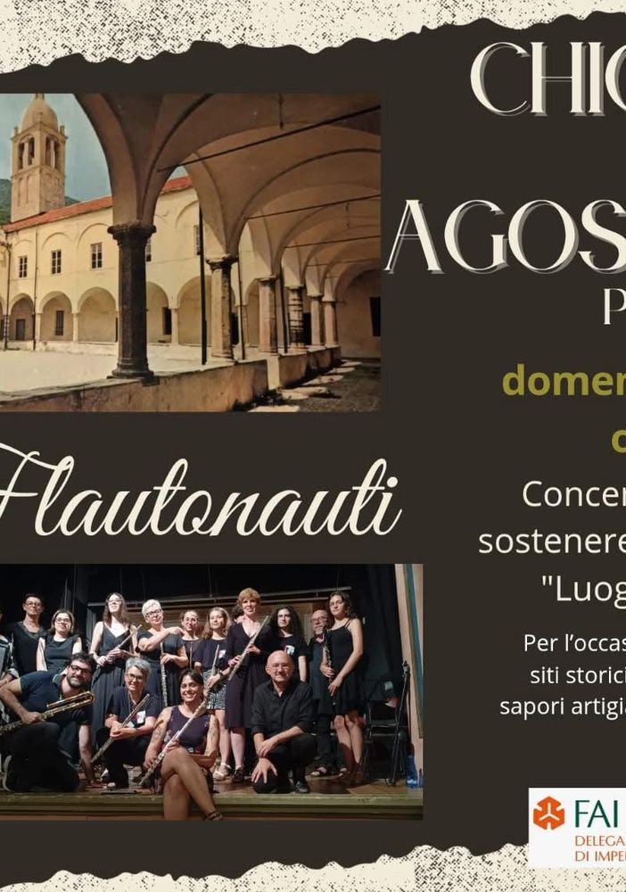 Pieve di Teco: al  Chiostro degli Agostiniani concerto di flauti per sostenere la  raccolta firma Fai “I luoghi cuore”