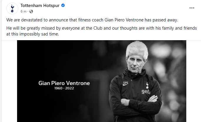 annuncio di morte del tottenham