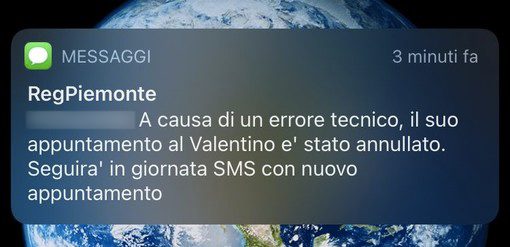 L'sms arrivato dalla Regione