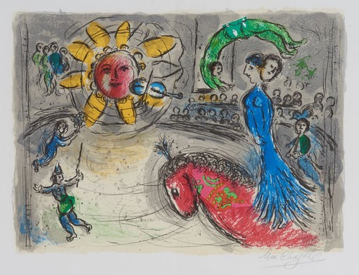 Marc Chagall, Soleil au cheval rouge 1979 Lithograph Printing