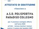 La Polisportiva Paradiso Collegno premiata per l'impegno a favore dei bambini malati di cancro