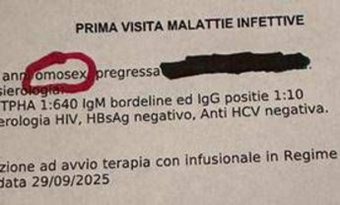&quot;Paziente omosex su referto&quot;, denuncia di un 61enne. Asl: &quot;Era documento riservato&quot;