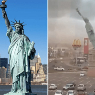 Il vento abbatte la Statua della Libertà (ma non quella di New York): il video Il vento abbatte la Statua della Libertà (ma non quella di New York): il video