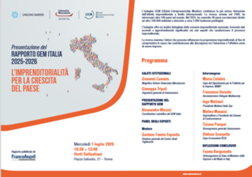 Rapporto Gem Italia 2025-26 di Universitas Mercatorum, tasso attivazione 11%, Italia 30ma su 48 paesi
