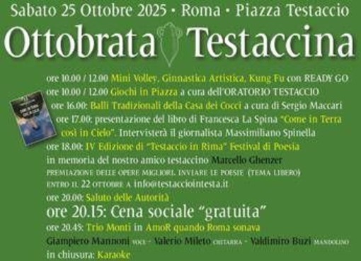 Roma, torna l’'Ottobrata Testaccina': festa di quartiere tra memoria, cultura e socialità Roma, torna l’'Ottobrata Testaccina': festa di quartiere tra memoria, cultura e socialità